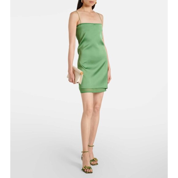 JACQUEMUS La Robe Mia Dress in Green 38 New Womens Satin Cut out Back Mini - Picture 17 of 17